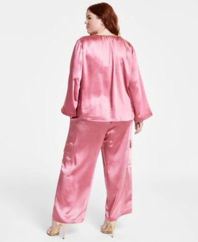 Shop Michael Kors Micheal Kors Plus Size Chain Neck Kimono Sleeve Top Satin Cargo Pants In Dusty Rose