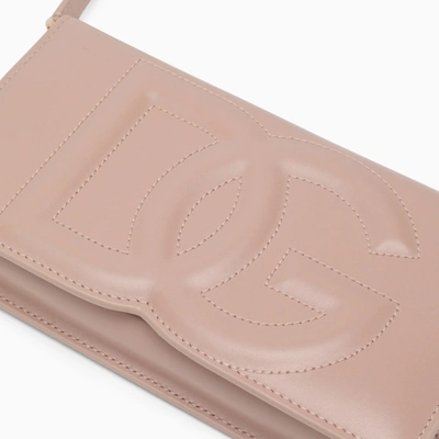 Shop Dolce & Gabbana Dolce&gabbana Powder Pink Leather Phone Bag With Logo