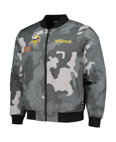 Shop The Wild Collective Men's And Women's  Gray Distressed Minnesota Vikings Camo Bomber Jacket