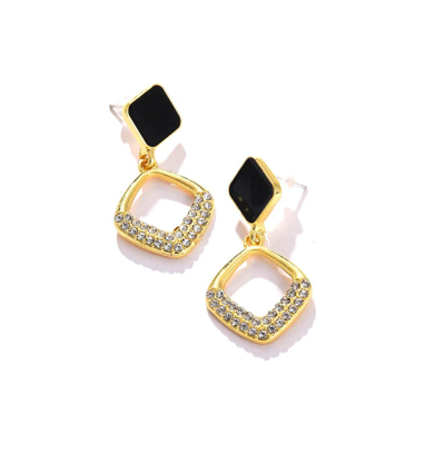 Shop Sohi Women's Black Embellished Geometric Drop Earrings