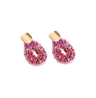 Shop Sohi Women's Pink Beaded Teardrop Earrings