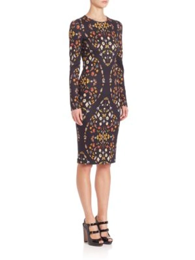 Shop Alexander Mcqueen Jersey Printed Dress In Black Mix