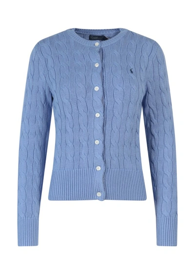 Shop Polo Ralph Lauren Blue Cotton Cardigan With Embroidered Logo