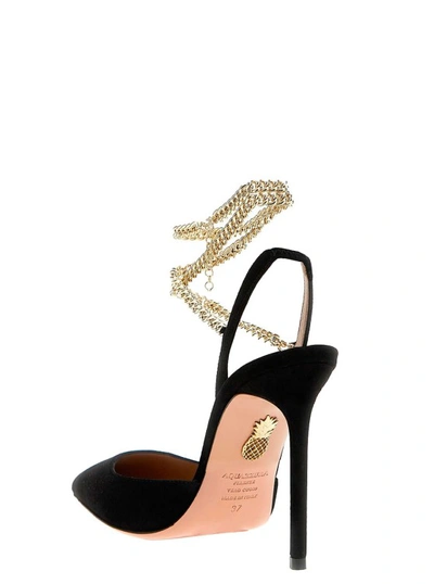 Shop Aquazzura Black Slingback Pumps With Chain Ankle Strap In Leather