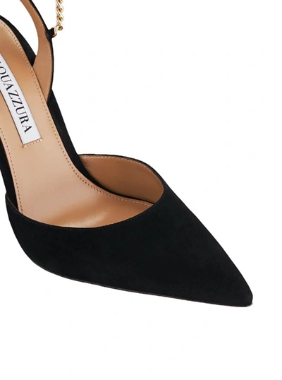 Shop Aquazzura Black Slingback Pumps With Chain Ankle Strap In Leather