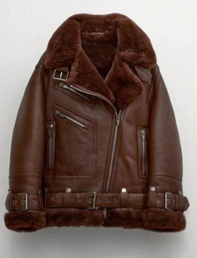 Pre-owned 100% Braune B3 Shearling-fliegerjacke Aus 100 % Leder Für Damen