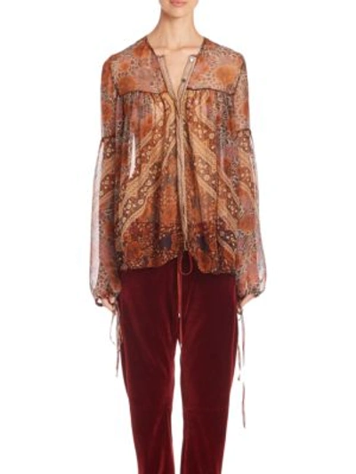 Shop Chloé Printed Silk Foulard Blouse In Orange Multi