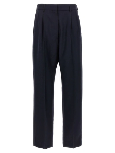 Blazé Milano Navy Blue Virgin Wool And Mohair High-waisted Pants In Blue