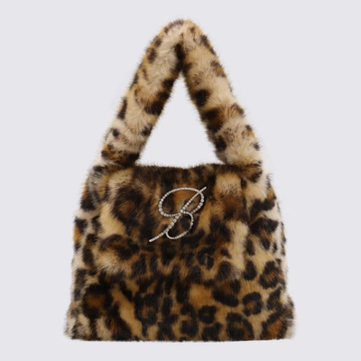 Shop Blumarine Leopard Faux Fur Monogram B Bag In Sand/nero