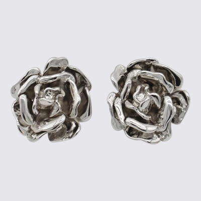 Shop Blumarine Silver Metal Rose Earrings In Nikel Free