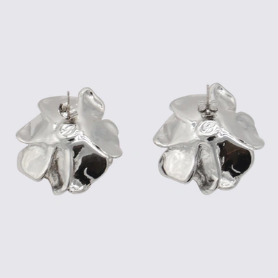 Shop Blumarine Silver Metal Rose Earrings In Nikel Free