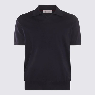 Shop Brunello Cucinelli Navy Blue Cotton Polo Shirt