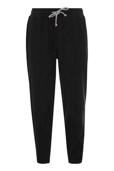 Shop Brunello Cucinelli Techno Cotton Fleece Trousers With Crête In Black