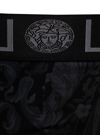 Shop Versace Black Briefs With Monocrome Baroque Print In Stretch Cotton Man In Grey
