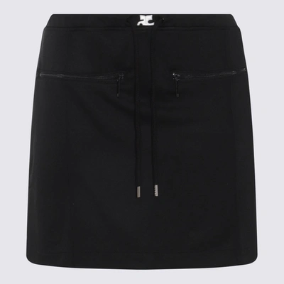 Courrèges Logo-patch Drawstring-waist Miniskirt In Black