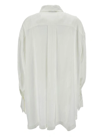 Shop Attico 'diana' Oversized White Shirt With All-over Logo And Asymmetric Hem In Viscose Woman