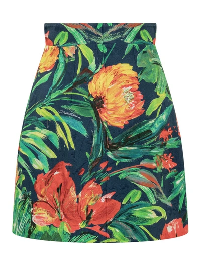 Shop Dolce & Gabbana Bloom Brocade Miniskirt In Green