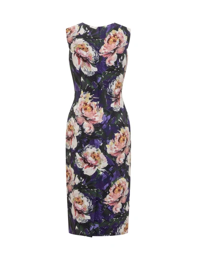 Shop Dolce & Gabbana Cady Stretch Flower Peony Sheath Dress In Multicolor