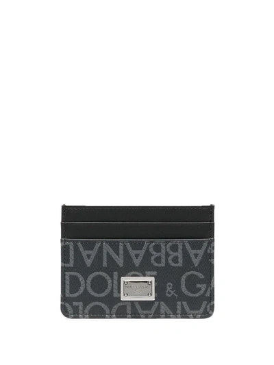 Shop Dolce & Gabbana Jacquard Card Holder With Logo In Grey