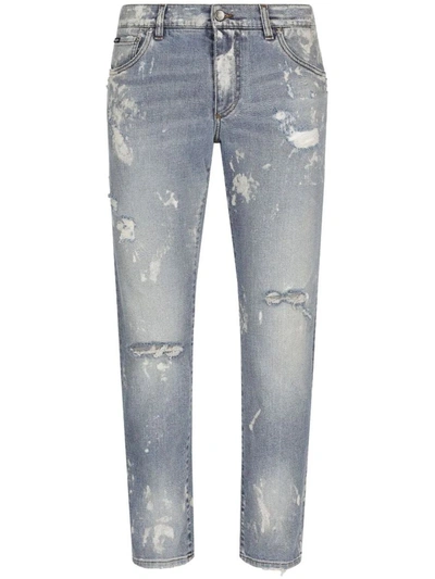 Shop Dolce & Gabbana Slim Jeans With Worn Effect In Blue