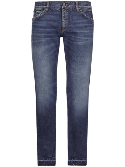 Shop Dolce & Gabbana Straight Jeans With Logo Plaque In Blue