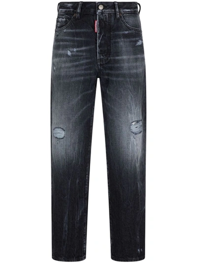 Shop Dsquared2 Ripped Straight-leg Jeans In Black