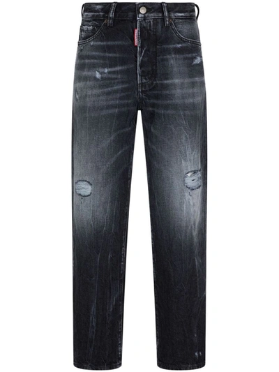 Dsquared2 Straight-leg Jeans With Distressed Accents In Black