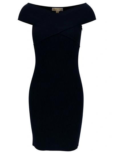 Shop Michael Michael Kors Mini Blue Sheath Dress With Criss-cross Neckline In Viscose Blend Woman