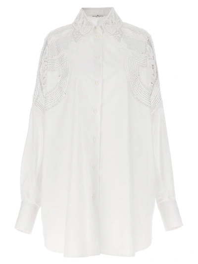 Shop Ermanno Scervino Rhinestone Embroidery Shirt In White