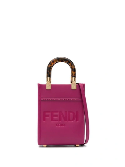 Shop Fendi Mini Sunshine Tote Logo Bags In Pink & Purple