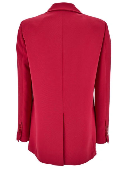 Shop Plain Fuchsia Double-breasted Jacket With Peaked Revers And Tonal Buttons In Stretch Fabric Woman In Pink