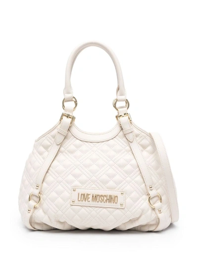 Shop Love Moschino Quilted Bag In Ivory