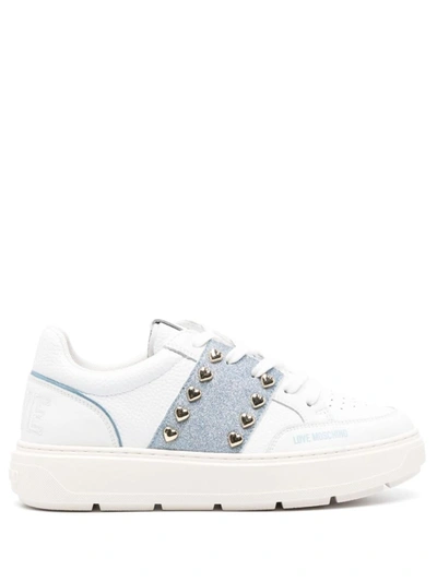 Shop Love Moschino Sneakers With Band In Bianco E Celeste