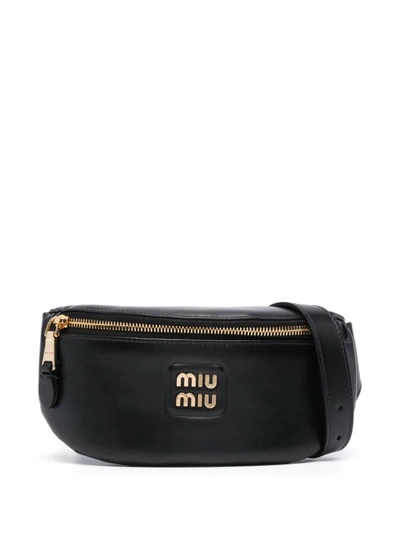 Shop Miu Miu Logo-lettering Leather Belt Bag In Nero