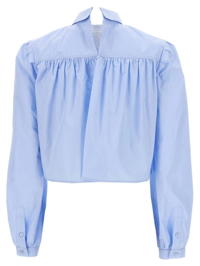 Shop Mm6 Maison Margiela Cropped Poplin Shirt In Blue
