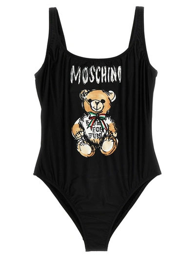 Shop Moschino 'teddy Bear' One-piece Swimsuit In Black