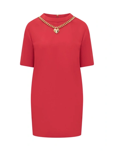 Shop Moschino Chain And Heart Dress In Red