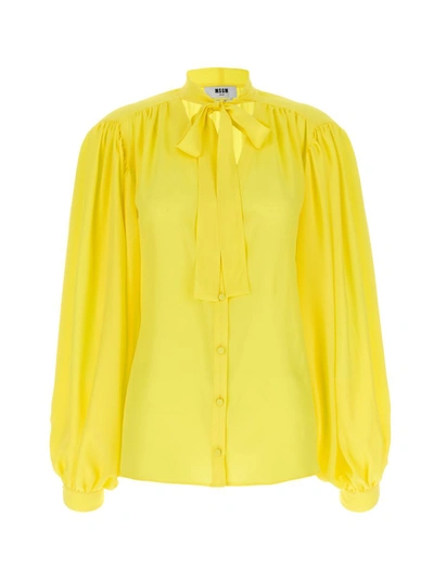 Msgm Bow Neck Shirt With Pleated Shoulders In Yellow