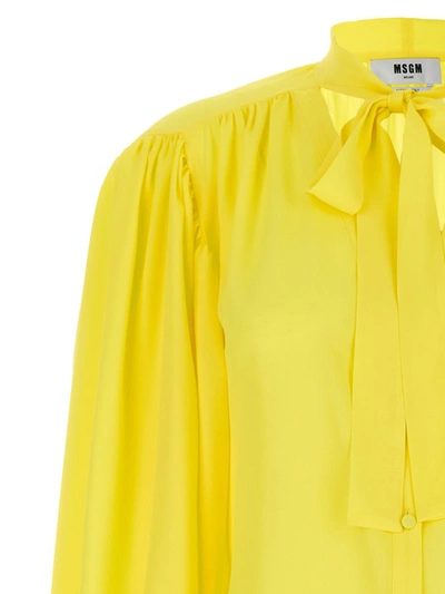 Msgm Bow Neck Shirt With Pleated Shoulders In Yellow