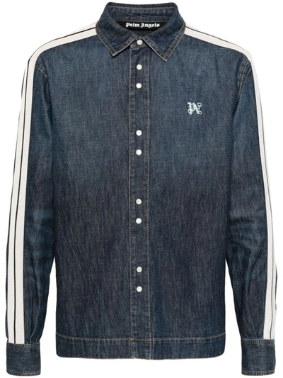 Shop Palm Angels 'monogram Track' Denim Jacket In Blue