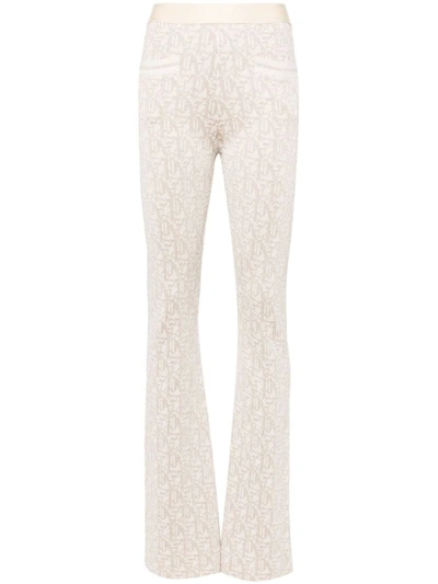 Shop Palm Angels Monogram Jacquard Trousers In Bianco E Oro