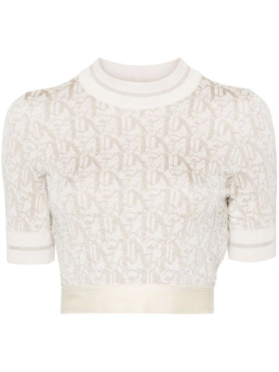 Shop Palm Angels Monogram Jacquard Top In Bianco E Oro