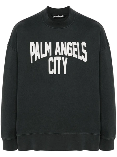 Shop Palm Angels Pa City Washed Cotton Sweatshirt In Dark Grey White