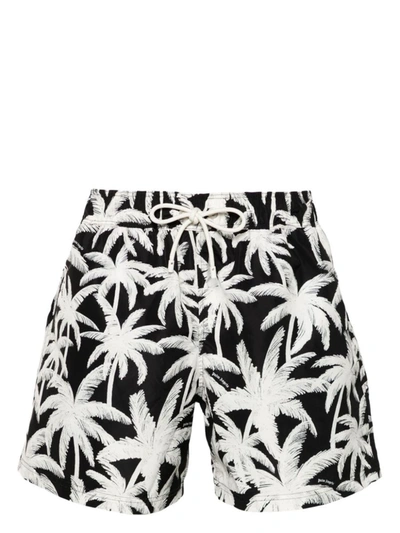Shop Palm Angels Palm Tree-print Swim Shorts In Black Off White
