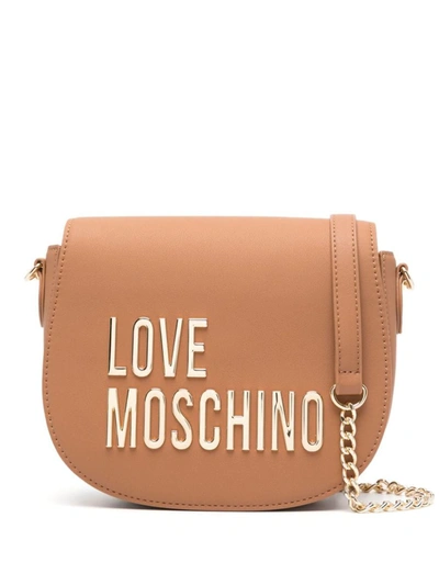 Shop Love Moschino Bag With Logo In Camel
