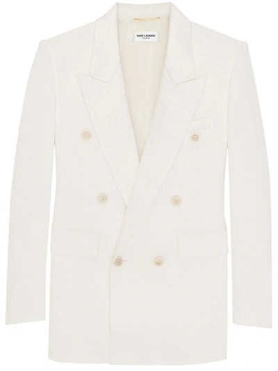 Shop Saint Laurent Double-breasted Jacket Clothing In White