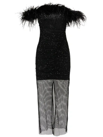 Shop Self-portrait Dress With Feathers In Black