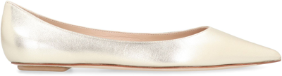 Shop Stuart Weitzman Emilia Flat Leather Ballet Flats In Gold