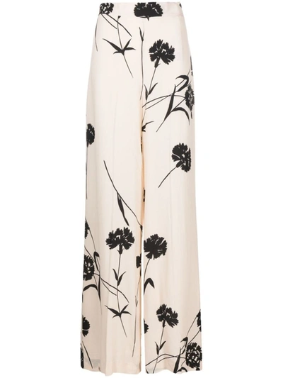 Shop Twinset Floral Print Trousers In Nero E Bianco