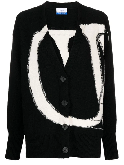 Shop Off-white Maxi Logo-intarsia Wool Cardigan In Black White A
